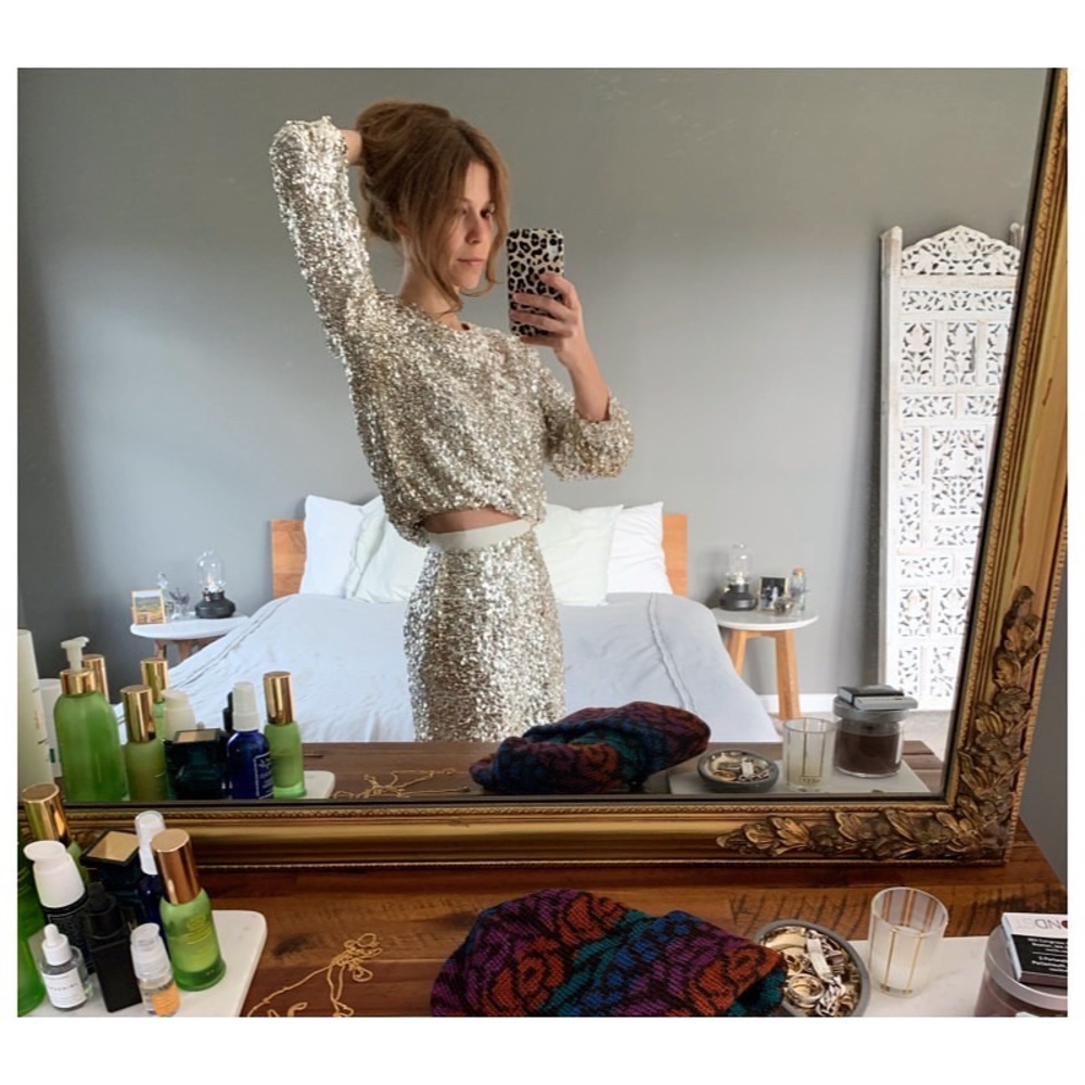 HOLIDAY GLAM! Vintage sequin top & skirt set